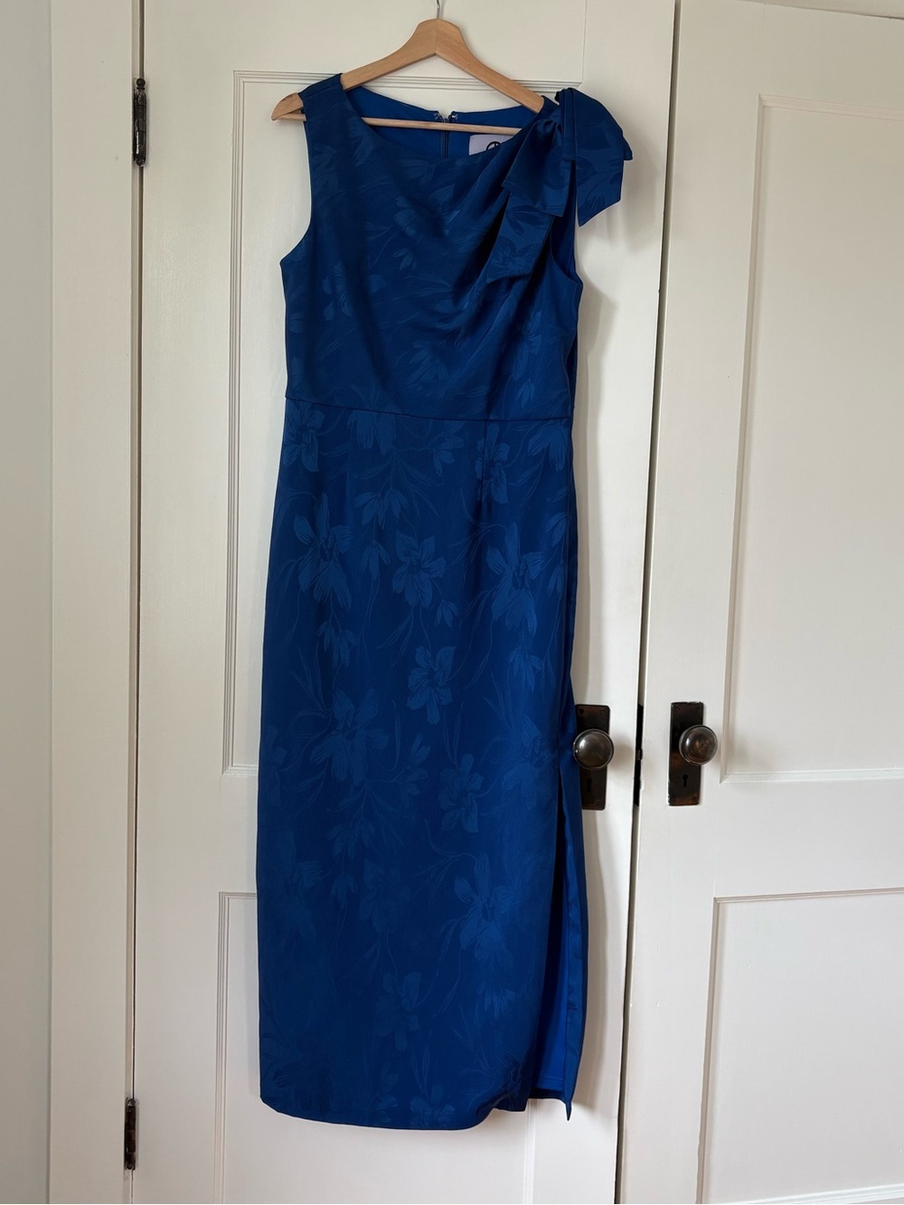 JS Collections Royal Blue One-Shoulder Gown Shoulder Bow